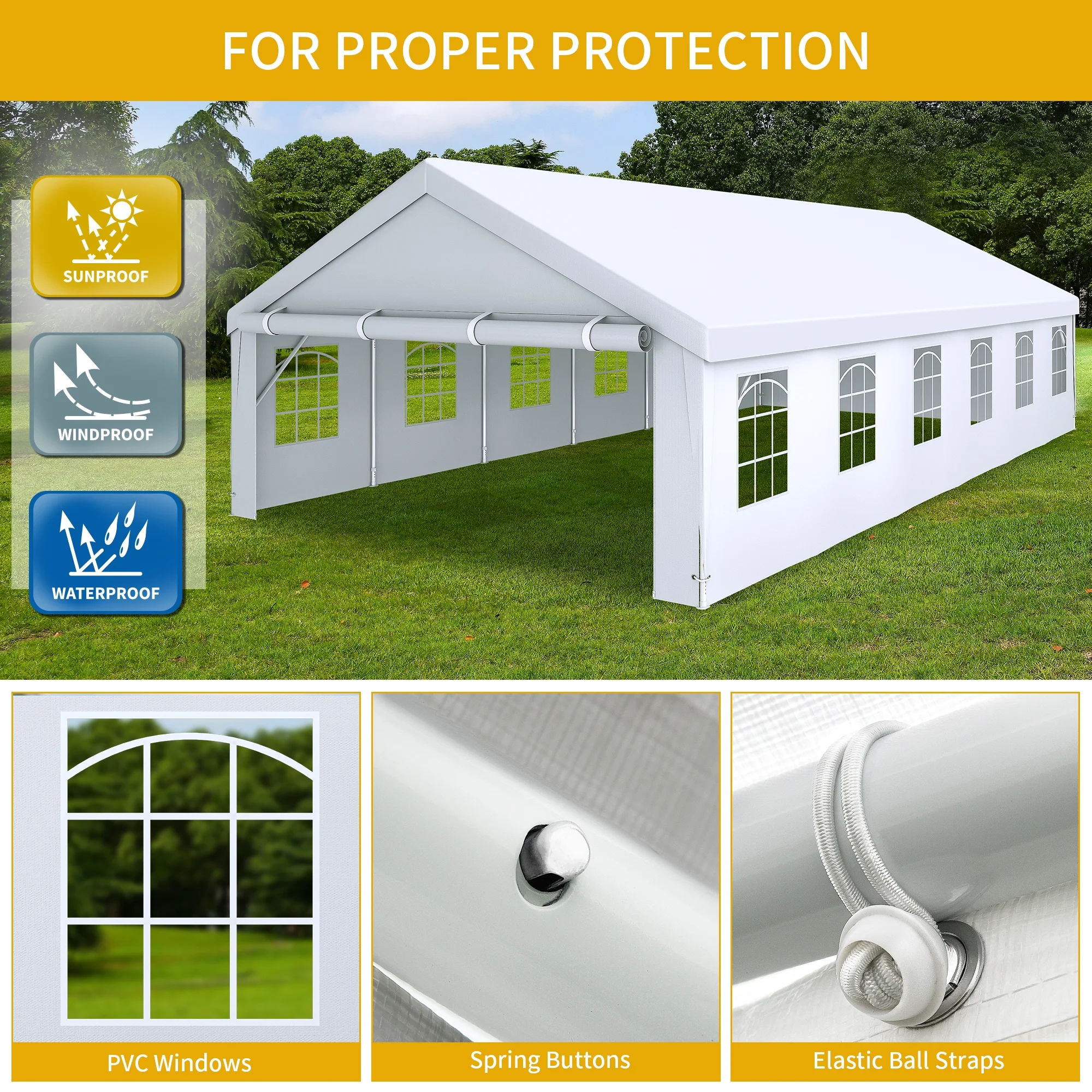 Dextrus 20x40FT Outdoor Heavy Duty Party Tent Wedding Events Gazebo Upgraded Galvanized Car Shelter Commercial Fair with Large White Roof, Removable PVC Sidewall Windows
