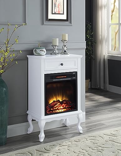 Electric Fireplace with Mantel & Storage Drawer, 1500W Freestanding Space Heater with Log Hearth, Wood Fireplace Cabinet for Entryway, Living Room, White