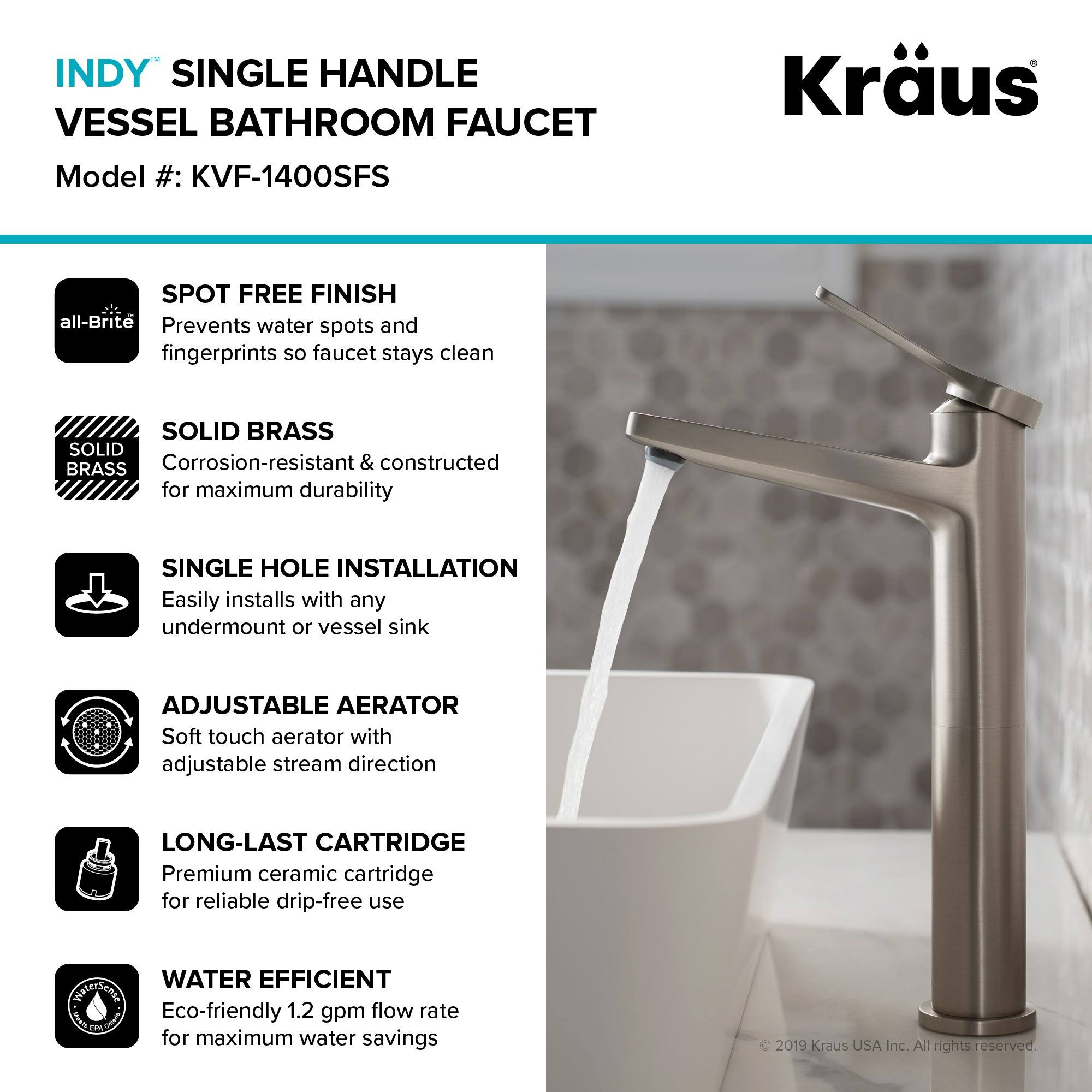Kraus Indy Single Handle 2-Pack Vessel Bathroom Faucet Spot Free Stainless Steel