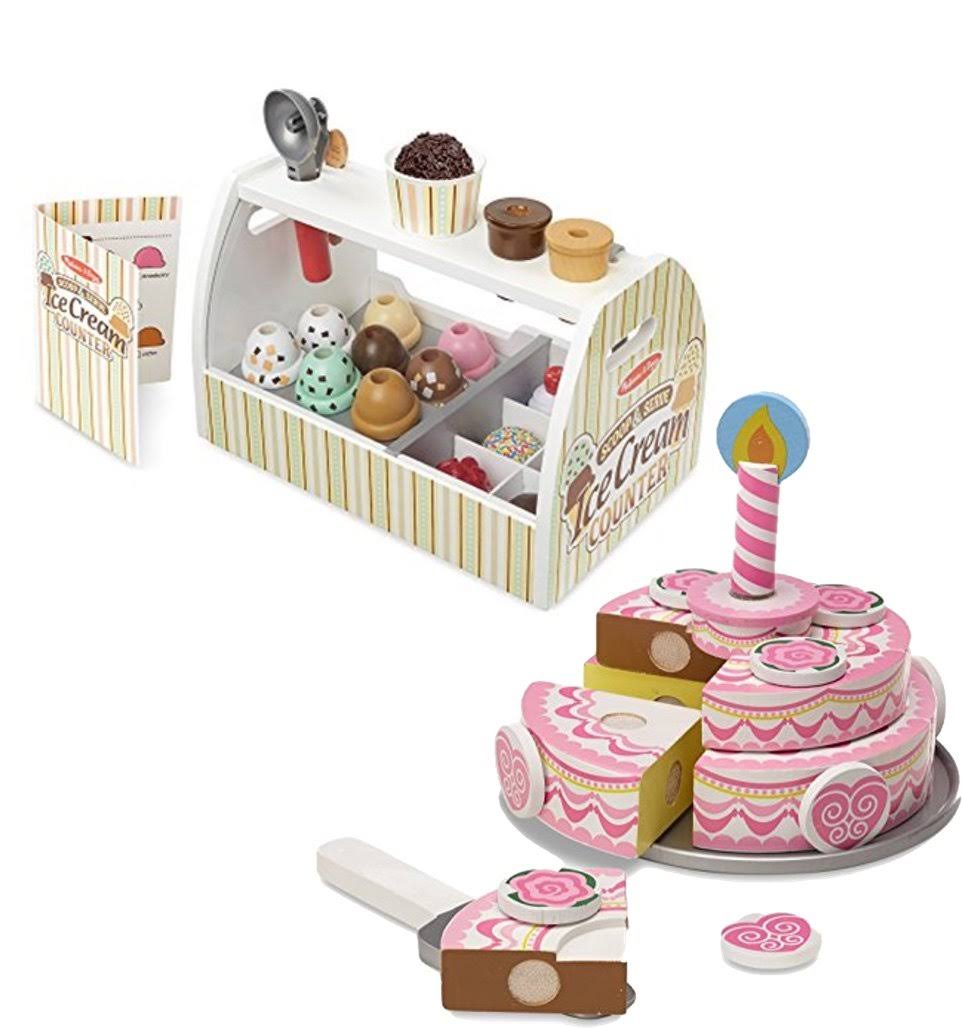 Melissa u0026 Doug Bundle Includes 2 Items Wooden Scoop and Serve Ice Cream Counter (28 Pcs) - Play Food and Accessories Triple-