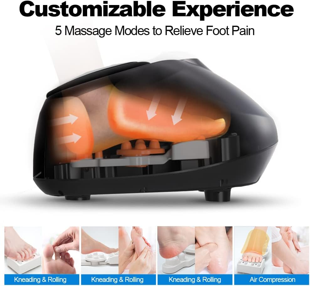 Foot Massager with Remote Control, Shiatsu Foot Massager with Heat, Air Compression Foot Massage Machine for Plantar Fasciitis, Up to Size 12
