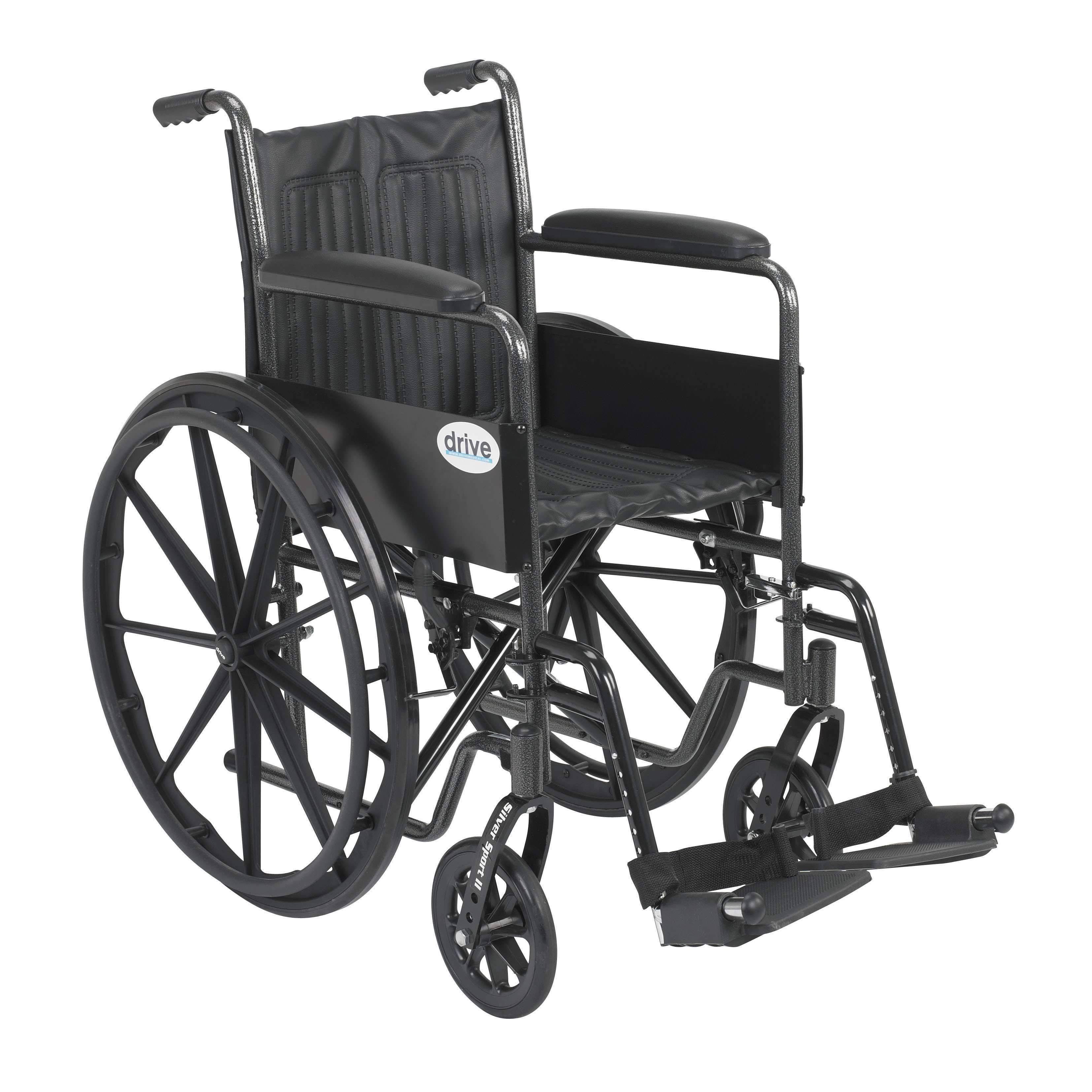 Drive Medical Silver Sport 2 Wheelchair, Non Removable Fixed Arms, Swing Away Footrests, 16x22 Seat
