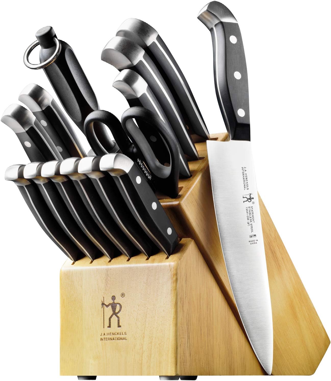 HENCKELS Premium Quality 15-Piece Knife Set with Block and Knife Sharpener