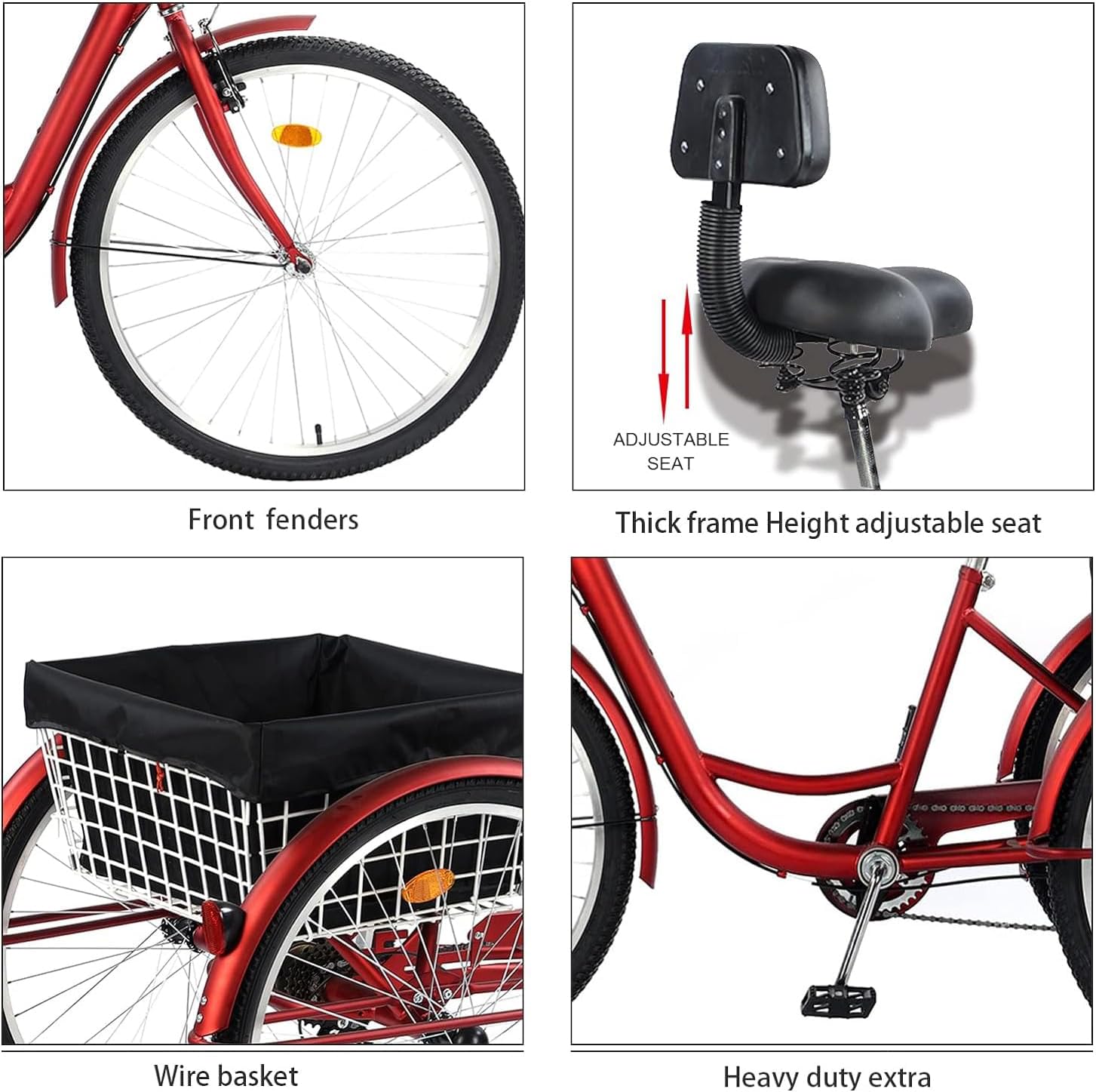 Adult Tricycle, 7 Speed Tricycles for Adults, 26 Inch Cruise Trike, Three Wheel Bikes with Large Basket & Low-Step Through Frame & Lock Kit, for Seniors, Women, Men, Dogs Beach