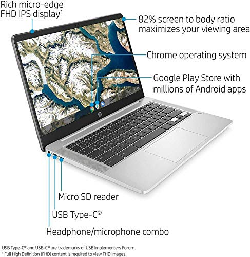 HP 14 14" Chromebook Intel Celeron N3350 4GB Ram 32GB eMMC Snow White