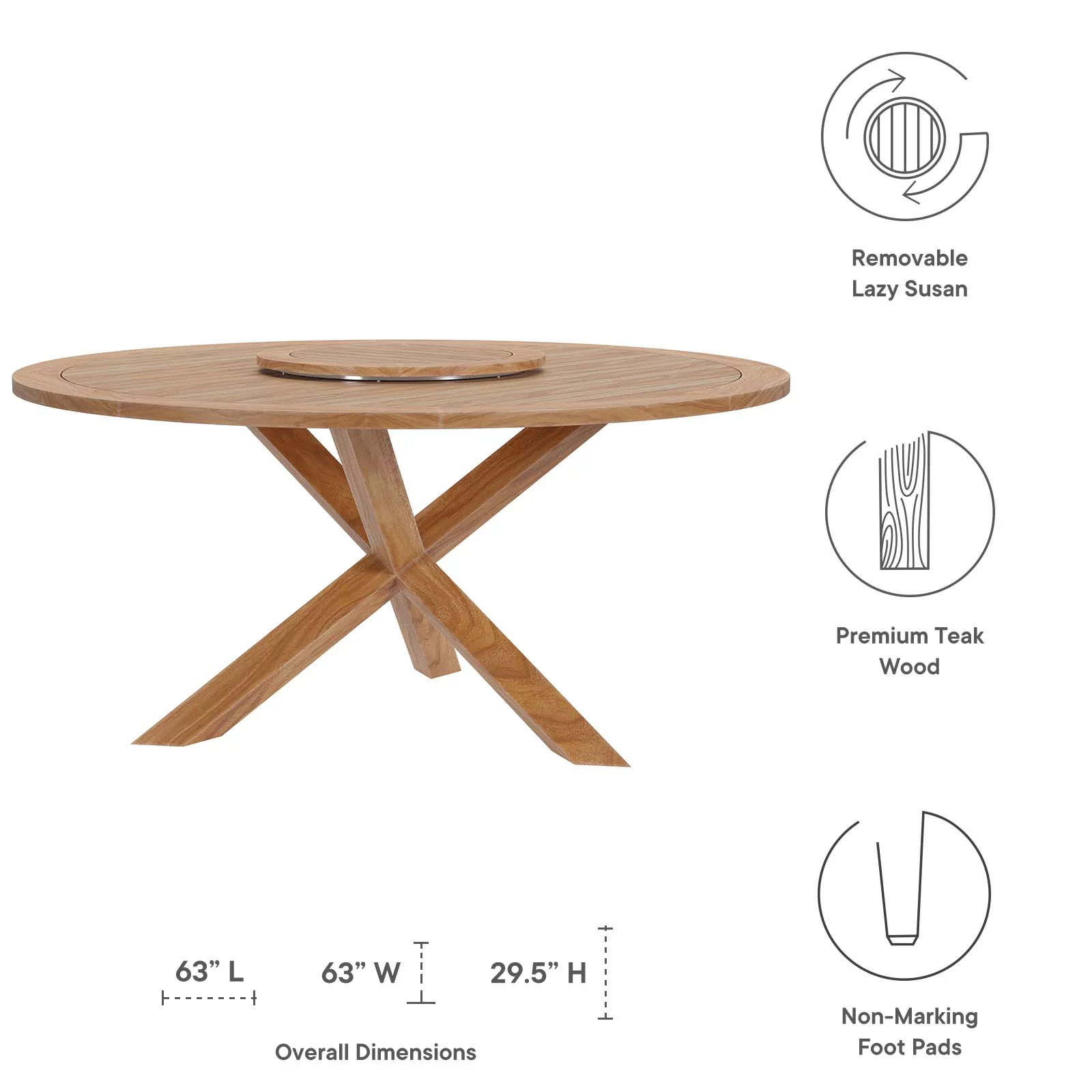 Modway Wellspring 5-Piece Outdoor Patio Teak Wood Dining Set in Light Gray Greige