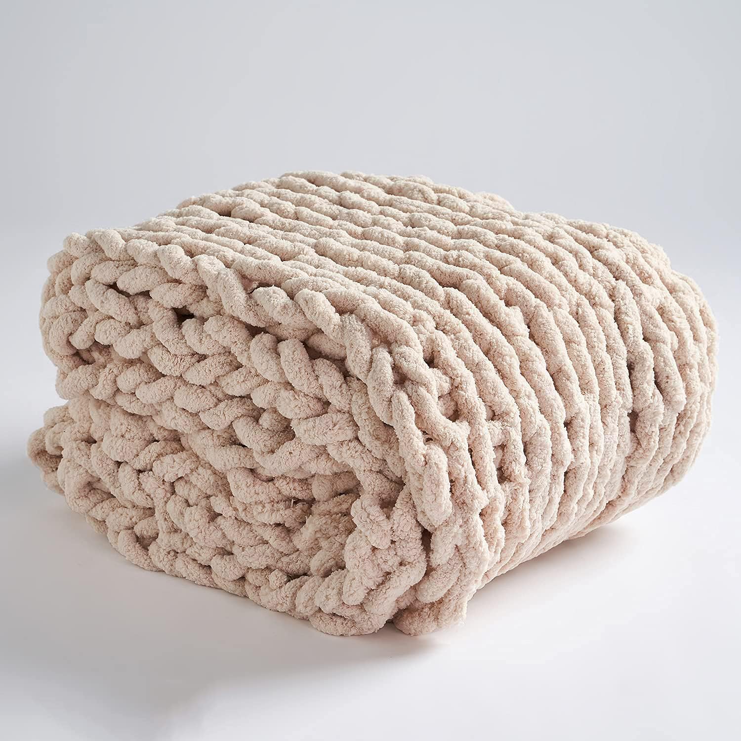 PENKERMAR Chunky Knit Blanket Chenille Throw Handmade Soft Chenille Large Cable Throw Knit Blanket for Bedroom Sofa Gray 40x40 （Single Sofa）