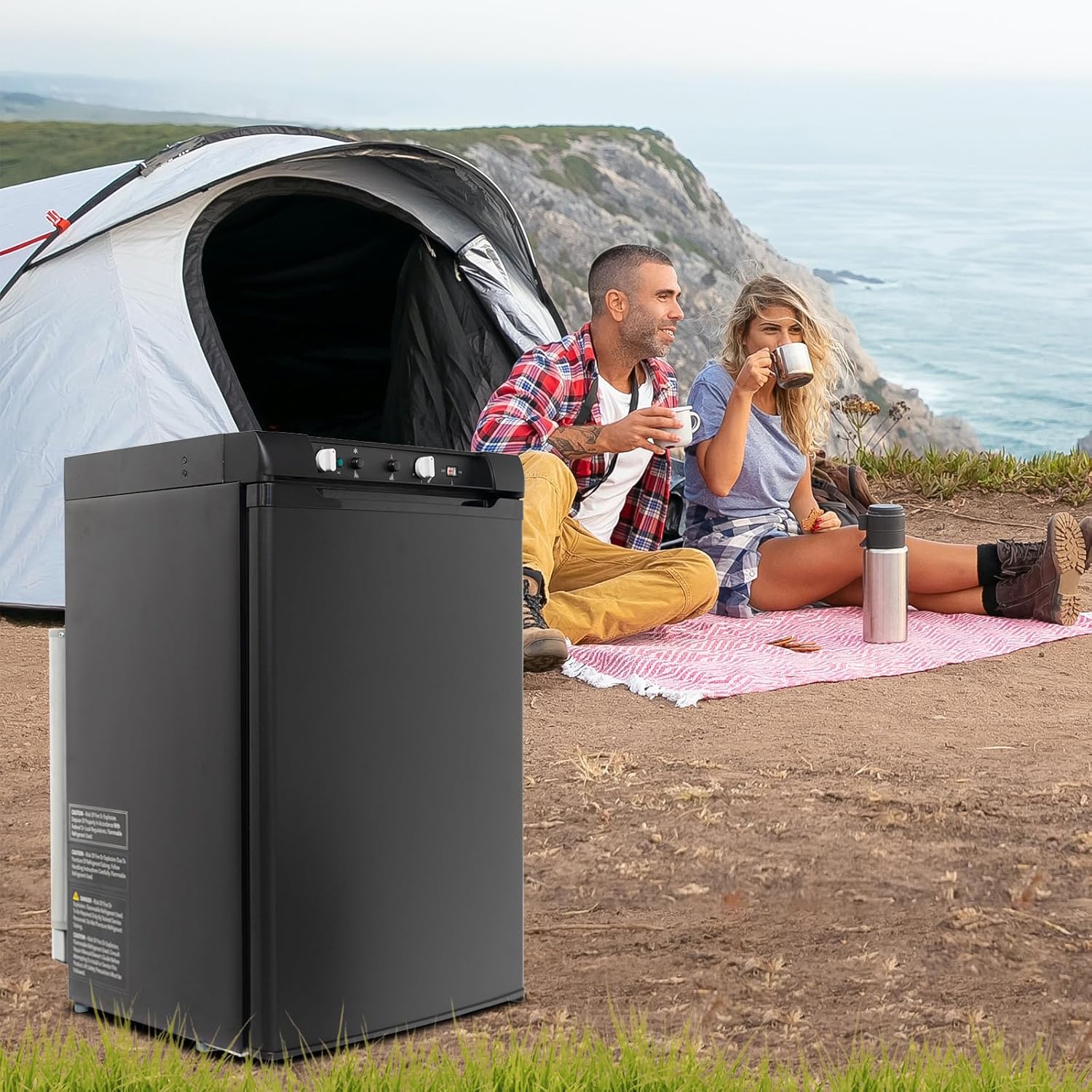 RV Propane Refrigerator with Freezer 3.5 Cu.Ft, 3 Way Fridge AC/DC/GAS Refrigerator for Camper, Cabin, Semi Truck, Van, Quiet, Black
