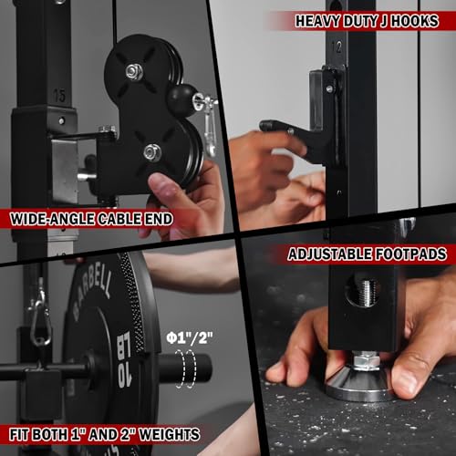Mikolo Folding Squat Rack, Wall Mounted Power Rack with Cable Crossover Machine & LAT Pull Down, Functional Trainer with 5 Adjustable Function Modes, for Home Gym and Space Saving