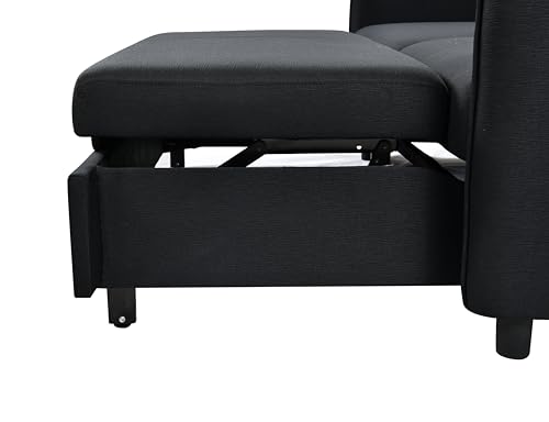 3 in 1 Convertible Sleeper Sofa Bed, Modern Fabric Loveseat Futon Sofa Couch Pullout Bed, Small Love Seat Lounge Sofa w/Reclining Backrest, Furniture for Living Room, Grey (Black)