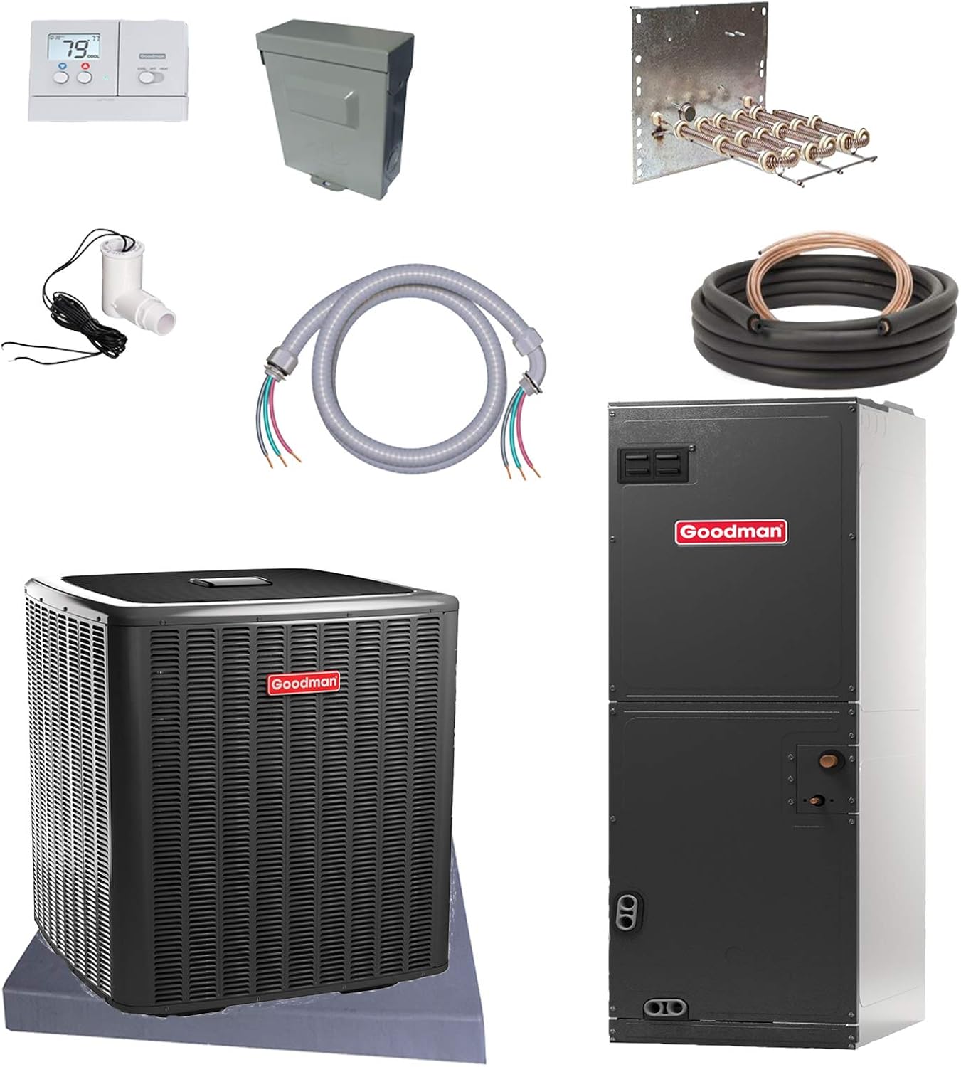 Goodman 3 Ton 16 SEER Heat Pump Split System GSZ160361 & ASPT37C14 Install Kit 30' Line Set