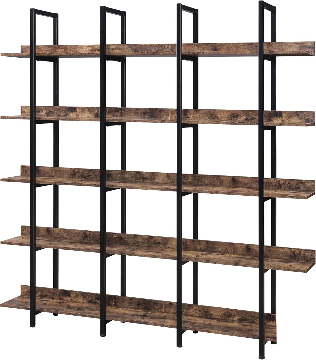 5 Tier Bookcase Home Office Open Bookshelf, Vintage Industrial Style Shelf with Metal Frame, MDF Board