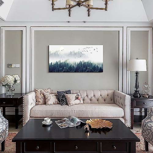 Landscape painting wall decor Canvas Wall Art for Living Room - Misty Forests of Evergreen Coniferous Trees in an Ethereal Landscape - Modern Home Decor Framed Ready to Hang bedroom decoration