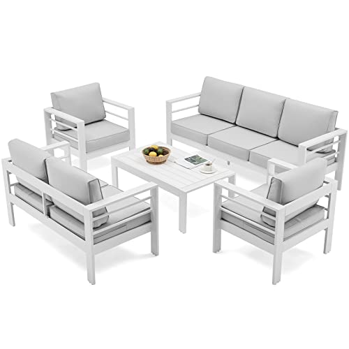 UDPATIO 8 Piece Aluminum Patio Furniture Set, Oversized Modern Outdoor Furniture Set with Olefin Fabric Cushion for Patio Deck Backyard, Dark Grey(with Waterproof Covers)