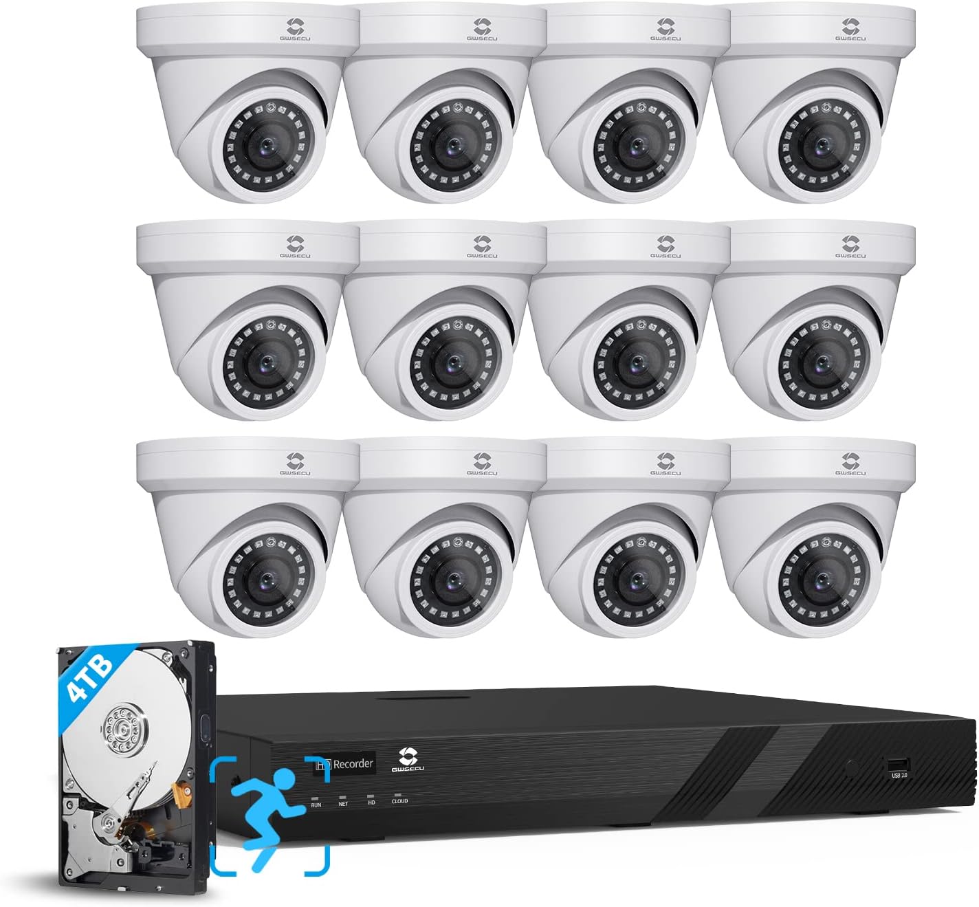 GWSECU 5MP PoE IP Camera with Mic, 1-Way Audio 2.8mm HD Video Surveillance Cam, Smart Human Detection, 100ft Night Vision, Network Security Cameras for Outdoor/Indoor Use