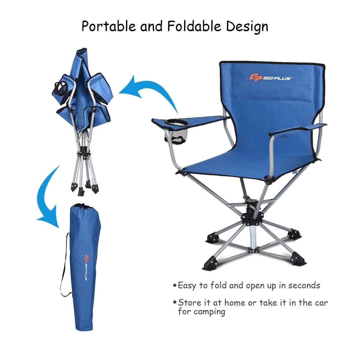 Goplus Collapsible Portable Swivel Camping Chair 360degreesFree - Blue