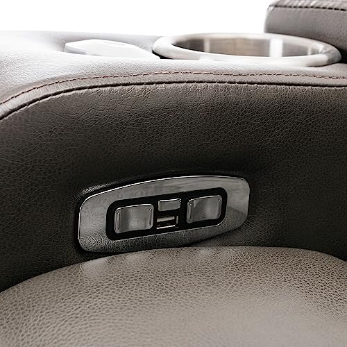 Power Motion Recliner PU Leather Reclining Chair w/Hidden Arm Storage,Swivel Tray &Cup/Pad Holder for Living Room,Electric Single Sofa Club Chair w/USB,LED &Stereo System for Home Theater (Light Grey)