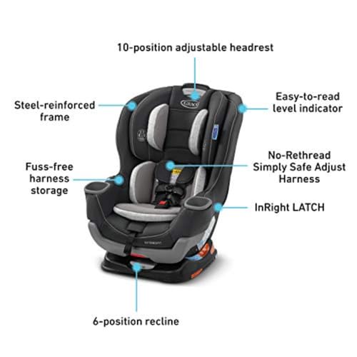 Graco Extend2Fit Convertible Baby Car Seat, Rear and Forward Facing, Adjustable Extension Panel for Extra Legroom, Gotham