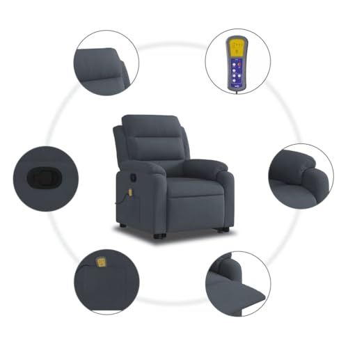 vidaXL Power Lift Massage Recliner - Dark Gray Velvet, Elderly Stand-Up Motorized Armchair with USB Vibration, Manual Tilt