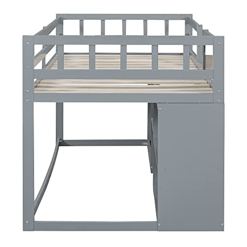 Twin Size Wood Loft Bed with Desk and Drawers, Convertible Shelves, Cabinet and Ladder, for Kids Teens, White