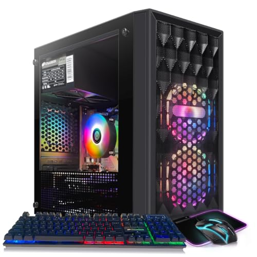 STGAubron Gaming PC Desktop Computer, Intel Core I7 up to 3.9 GHz, Radeon RX 580 8G, 16G RAM, 512G SSD, WiFi, Bluetooth 5.0, RGB Fan x6, RGB BT Sound Bar, Windows 10 Home