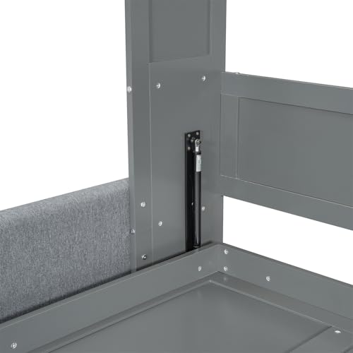 Polibi Full Size Murphy Bed with Loveseat Sofa, Wall Bed with Cushions, Horizontal Foldable Bed Frame, Grey