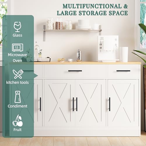 Shintenchi Buffet Cabinet with Storage,53.4" Large Kitchen Storage Cabinet with 3 Drawers and 4 Doors,Wood Farmhouse Buffet Sideboard with Adjustable Shelf for Kitchen Living Room,White