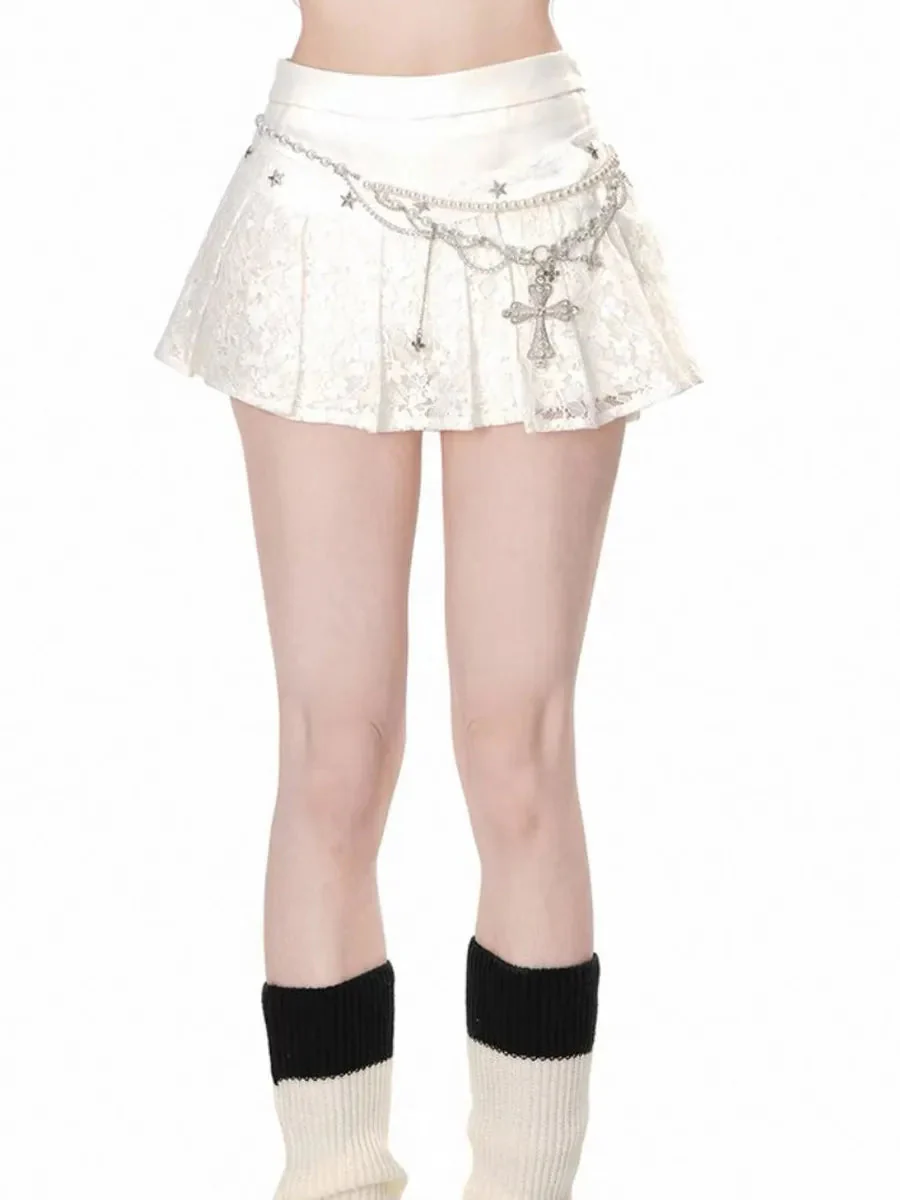 'Spring Ballet' Coquette Lace Pleated Mini Skirt