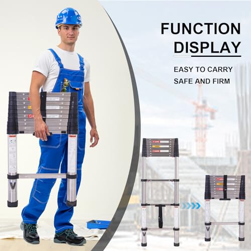Telescoping Ladder,16.5FT Telescoping A Frame Ladders with Movable Wheel,Household Use Stainless Steel Folding Ladder,Multi-Purpose Collapsible Ladder for Outdoor Work