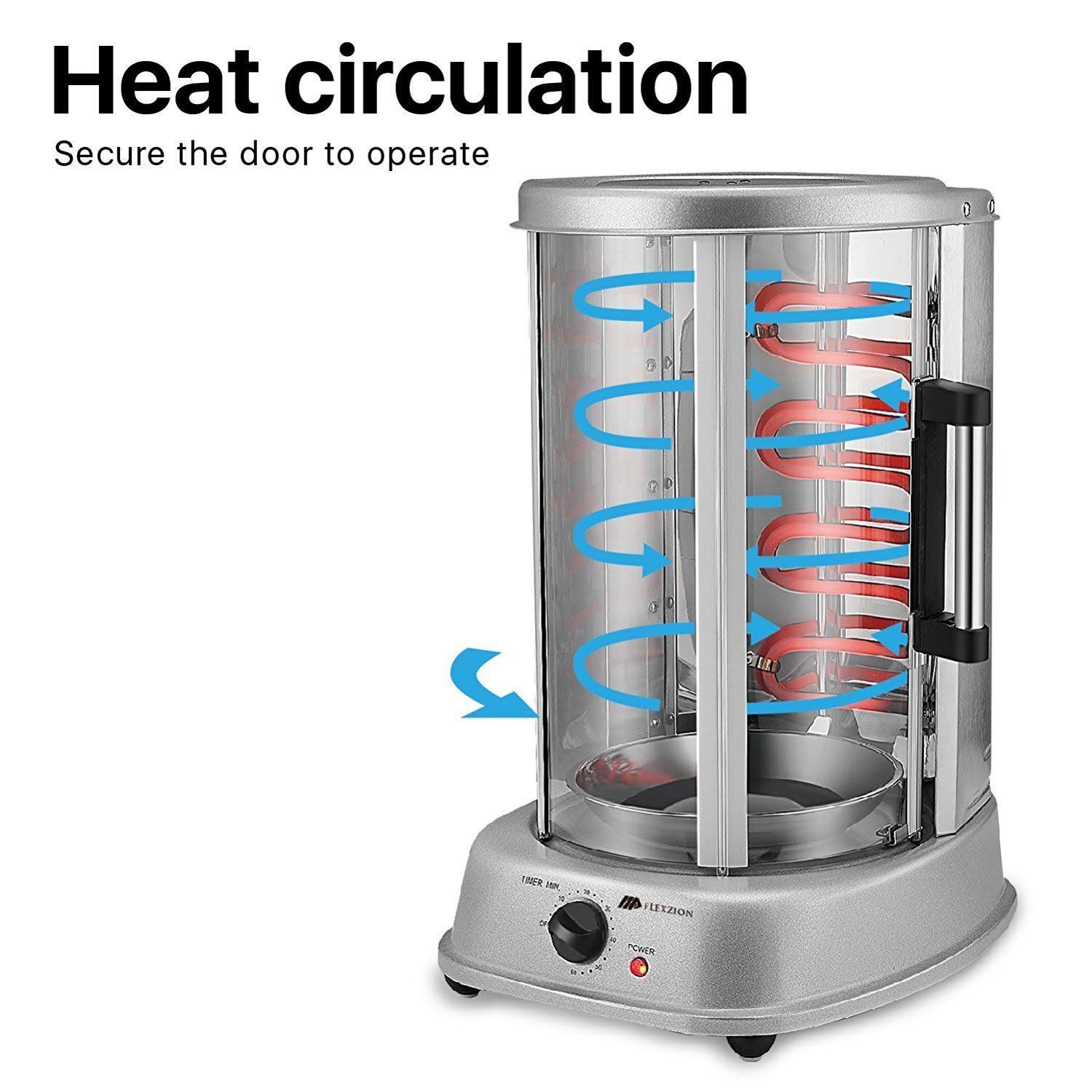 Flexzion Vertical Tower Rotating Rotisserie Oven Grill - Shawarma Kebab Electric Cooker Machine Countertop w/ Stainless Doner Ke