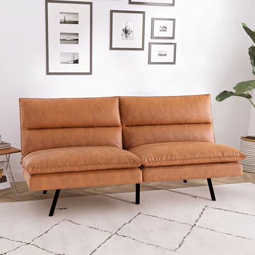 Futon Sofa Bed, Memory Foam Futon Armless Sleeper Sofa Loveseat Convertible Couch Bed for Small Compact Living Spaces,Apartment,Dark Black