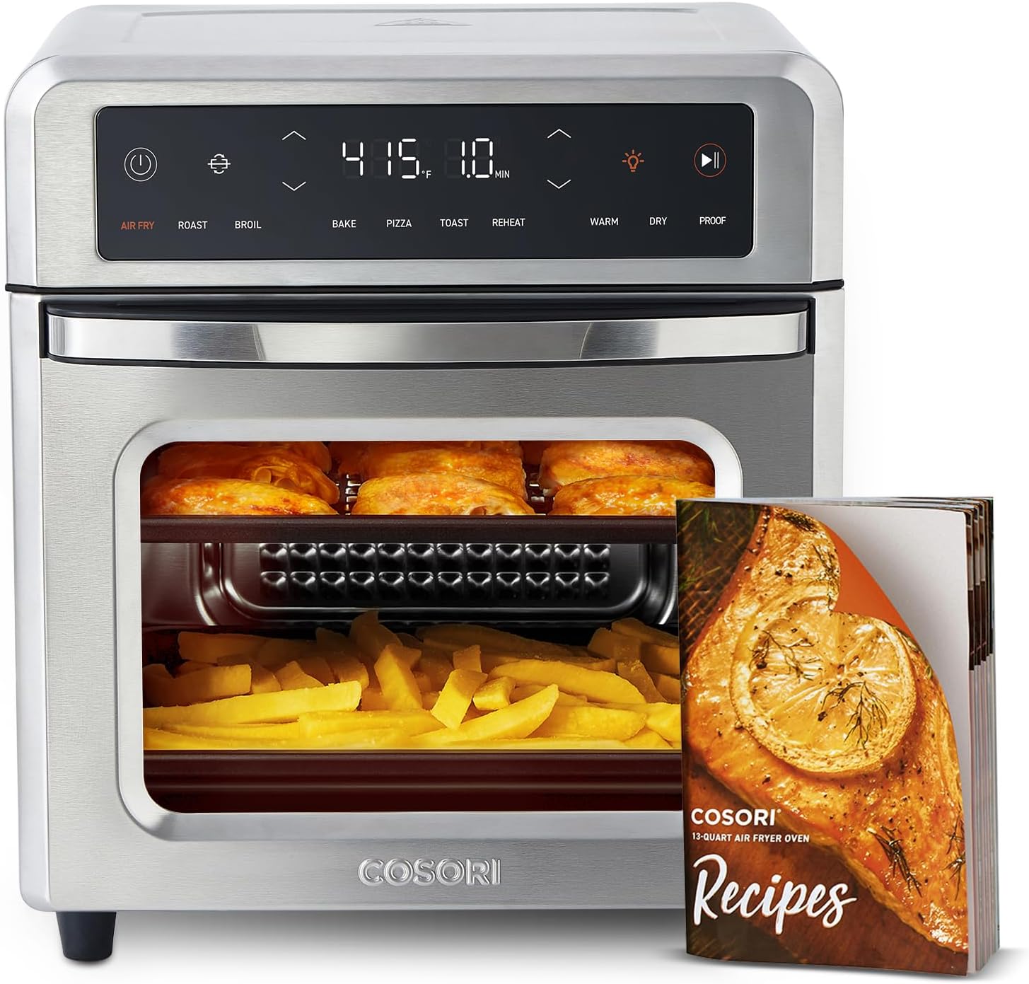 COSORI Air Fryer Toaster Oven, 13 Qt Fits 4 lbs Chicken, 11-in-1 Functions for Small Kitchen Countertop, with Rotisserie, Dehydrate, Bake, Roast, Reheat, In APP Recipes & 6 Accessories, Silver