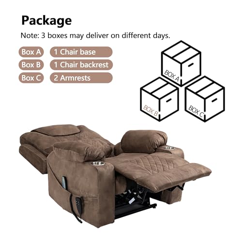 Power Lift Chair Lay Flat Recliner Infinite Position Electric Dual Motor Stand Up Lift Chair with Massage and Heat for Adults,Heavy Duty Recliners with 2 Remote Controls and Two Cup Holders