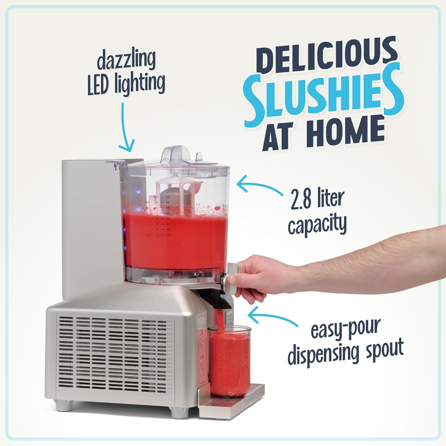 Nostalgia Professional Frozen Slush Machine 2.8 Liter Blender, Premium Quality Smoothies or Slushies for Kitchen Countertops and at-Home Bars, Stainless Steel