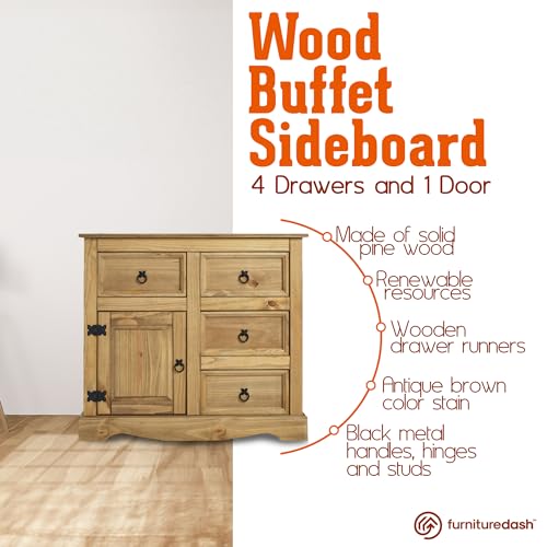 Solid Wood Buffet Sideboard 65.9" W, 16.9" D, 31.6" H - 3 Doors & 3 Drawers - Farmhouse Buffet, Farmhouse Furniture, Storage Cabinet, Cupboard Console Table - Corona Collection