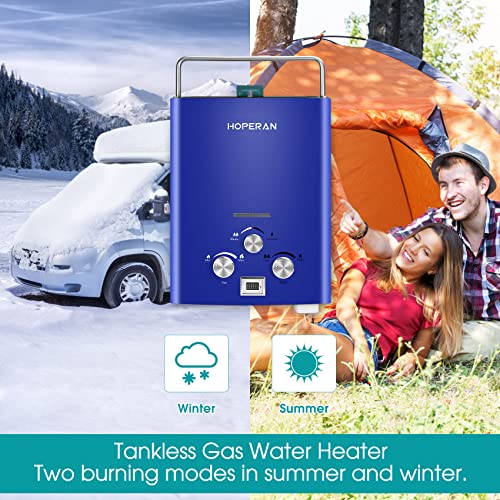 Outdoor Propane Water Heater - 1.6GPM 6L Portable Gas Water Heater, Easy to Install, Propane Tankless Water Heater, Instant Hot Water for Shower - Use for RV Cabin Camping Boat, Blue