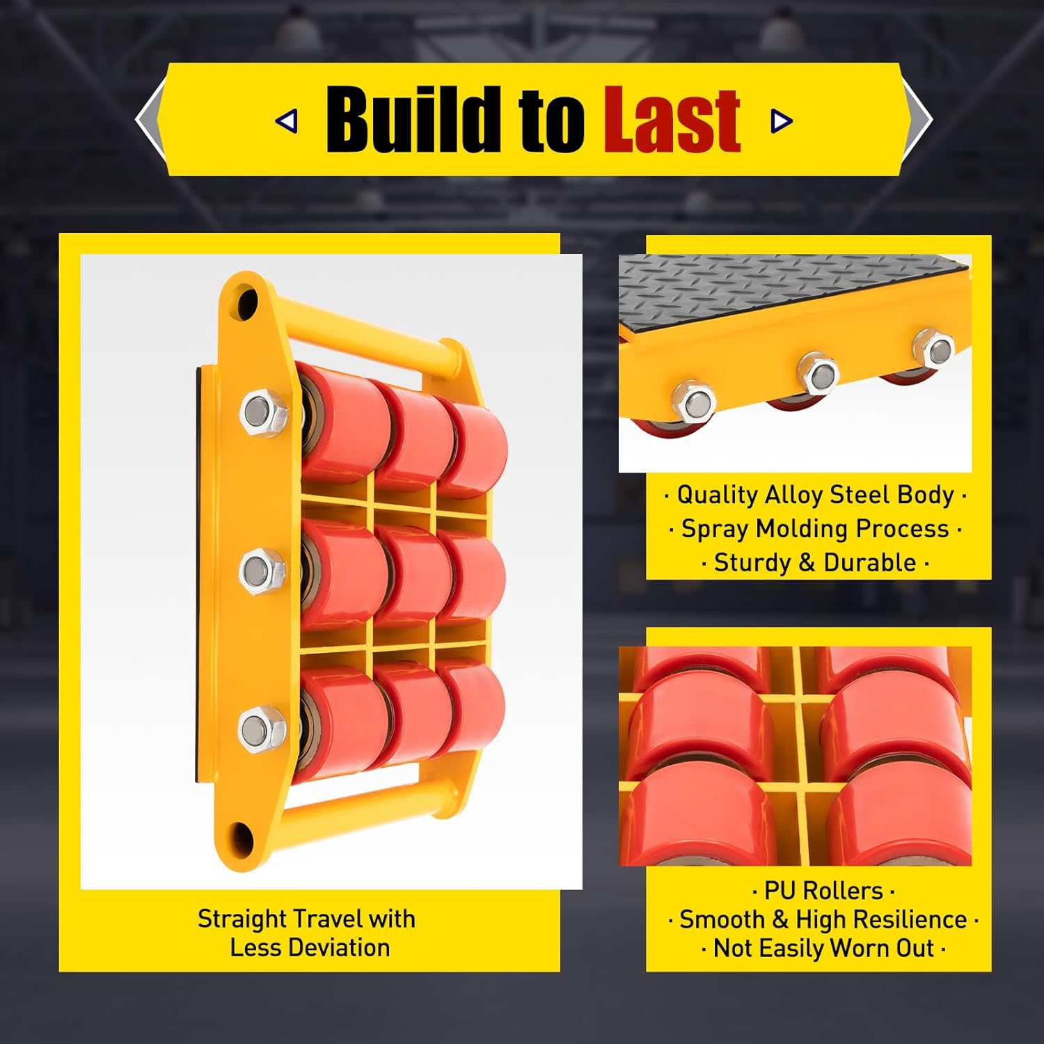 15T Industrial Machinery Mover 33000LBS Machinery Moving Machine Dolly Skate Heavy Duty Roller Mover Cargo Trolley with 9 Rollers & PU Wheels for Moving Equipment