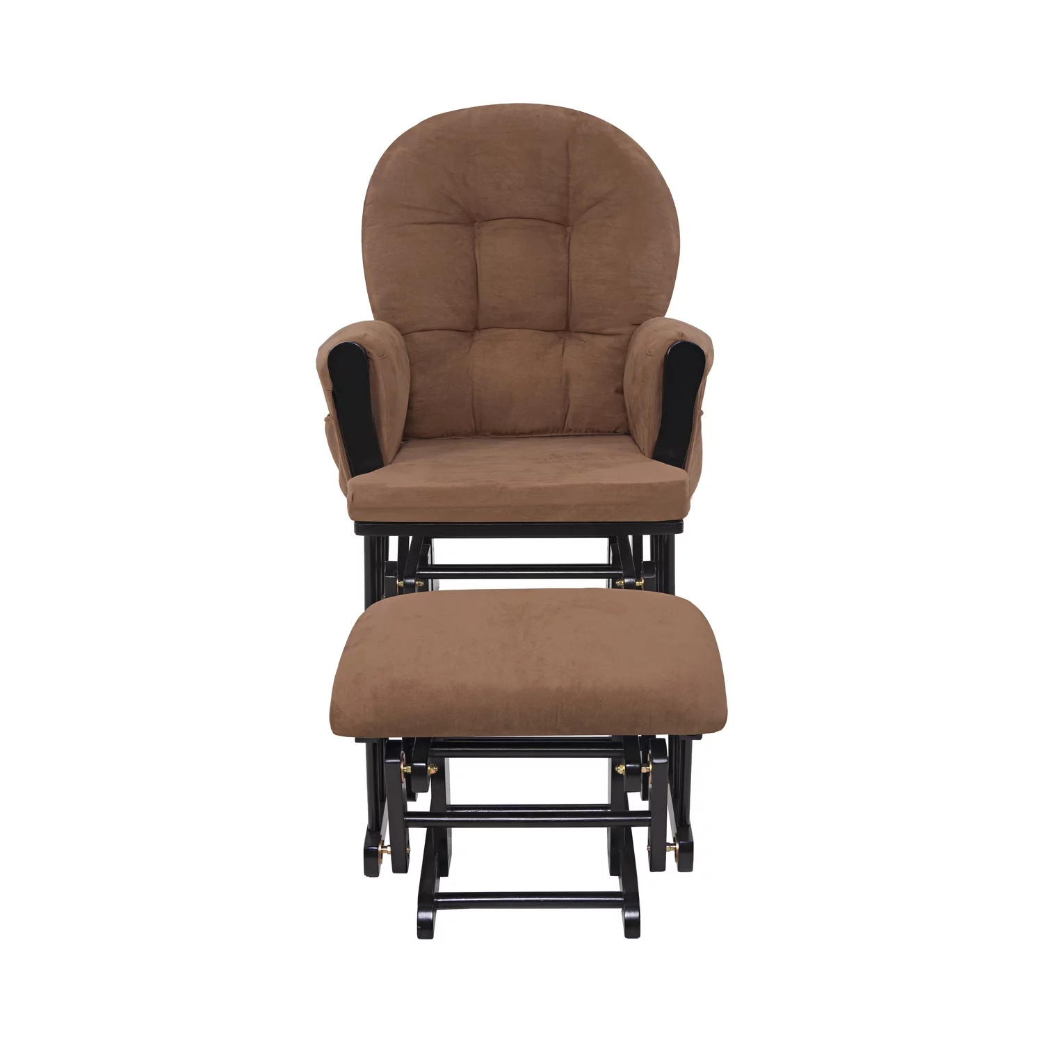 Nursery Glider & Ottoman Sets, Reclining Swivel Glider Rocker with Ottoman, Nursery Rocking Chair for Baby Room, Upholstered Nursery Recliner Glider with Ottoman, Padded Arms - Chocolate, Black