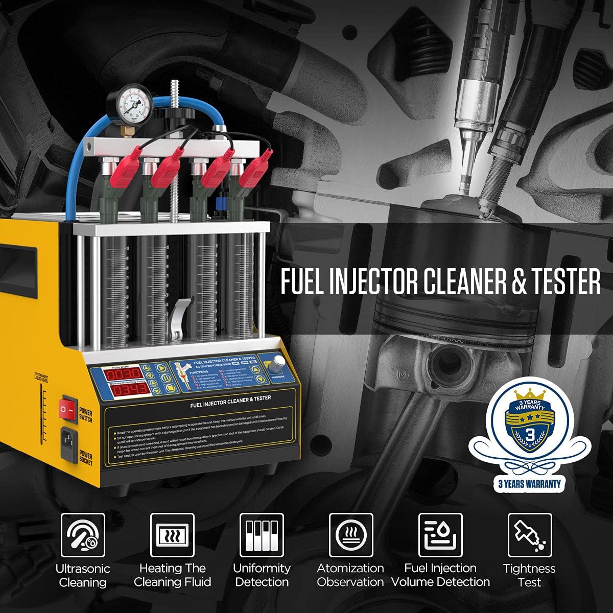 FXTUL Fuel Injector Cleaner Kit Injector Cleaner Tester Machine with 4-Cylinder Fuel Injection Cleaner Tool 220V/110V Automotive Fuel Injection System Cleaning Machine for Motorcycle Vehicle