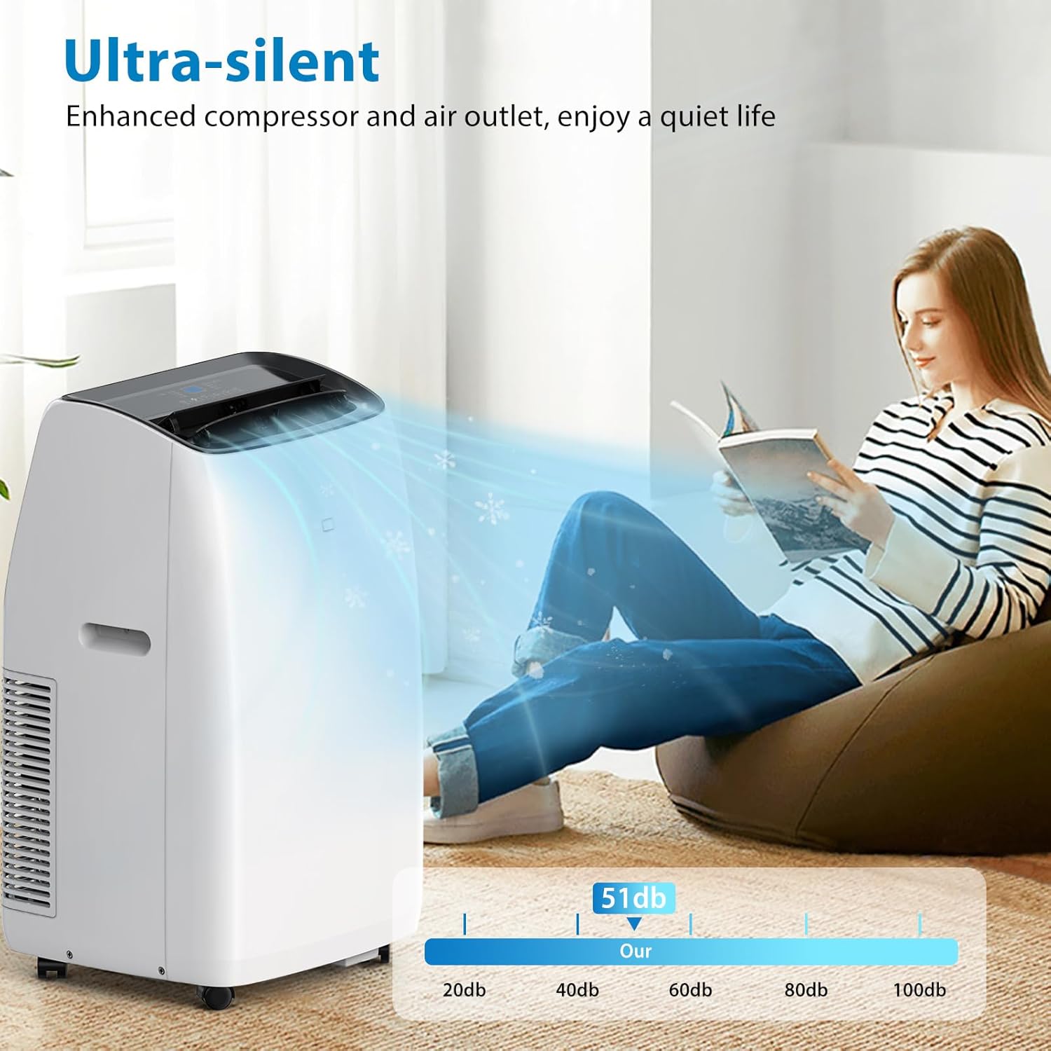 Acekool 14000 BTUs Inverter Portable Air Conditioner and Heater, Portable AC Unit for Rooms Up to 750 Sq. Ft, with Remote Control, Dual Hose, Window Kit, Energy-Saving 13.6 CEER, Low Noise (42dB)