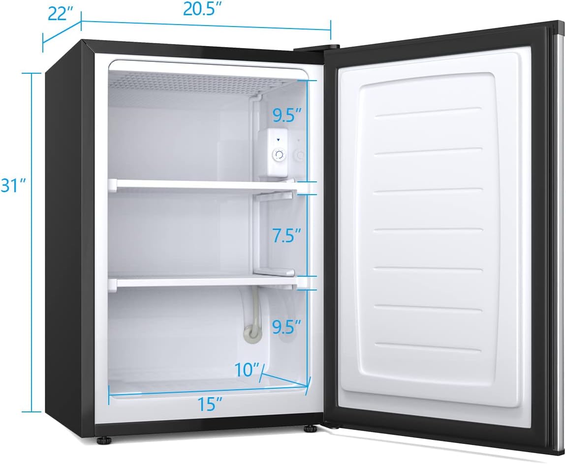 NAFORT Compact Upright Freezer 3.0 Cu. Ft. with Stainless Steel Single Door, Small Freezing Machine with Reversible Door, 7 Grade Adjustable Thermostat for Home Office