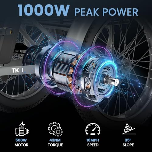 MOONCOOL Electric Tricycle for Adults, 500W/750W 48V 20" Folding Electric Trike Peak Power 1100W, 3 Wheels Electric Bicycle, Aluminum Frame Electric Tricycle with Large Basket and Removable Battery
