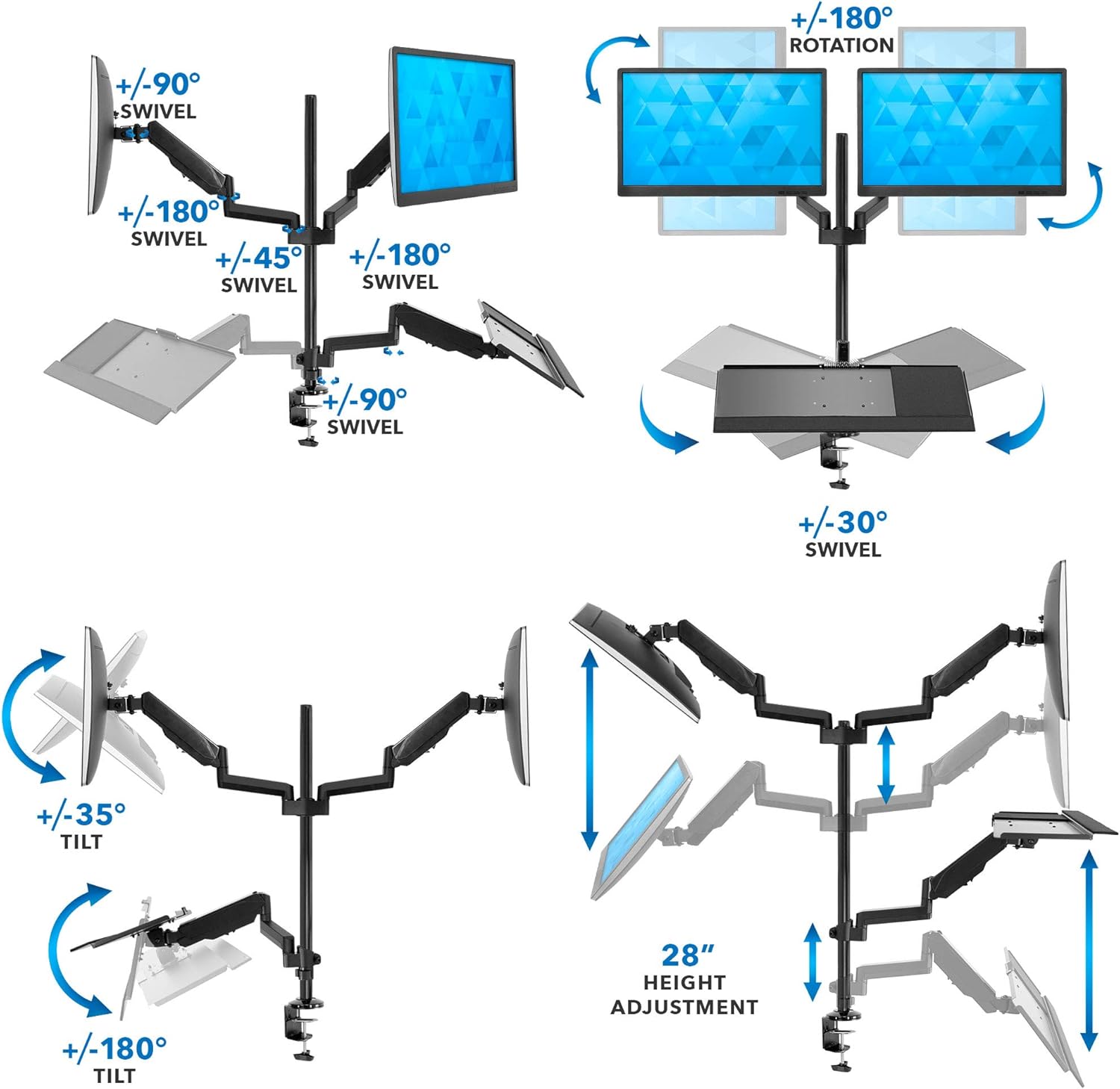 MOUNT-IT! Dual Monitor Sit Stand Workstation [2 Screens up to 32" Each] Height Adjustable and Quick Release Screen Mount, Standing Desk with Keyboard Tray, (Black)