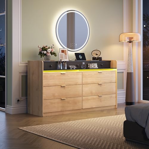 WLIVE 9 Drawer Dressers, Modern Large Wood Dresser Chest for Bedroom Organize with Sturdy Metal Handle, TV Stand for 75 inch TV, Living Room Office, Hallway, Ball Bearing Slide, Grey Oak (63" W)