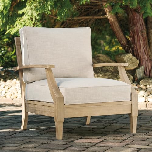 Signature Design by Ashley Carter Hall Outdoor Eucalyptus Patio Sofa with Cushion, Beige
