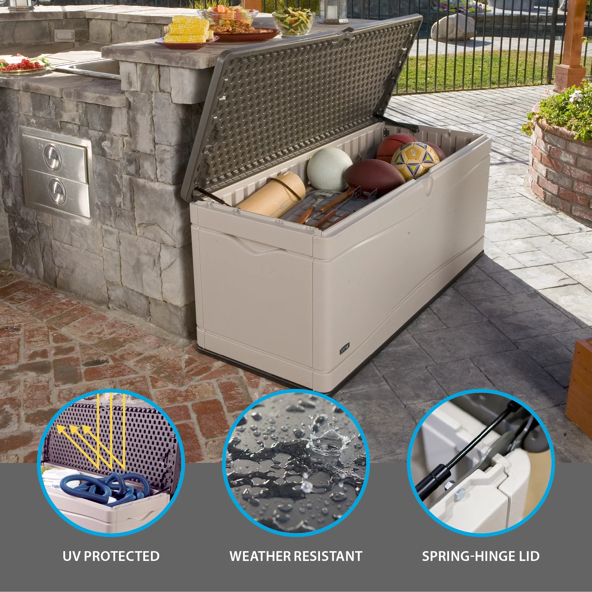 Lifetime Heavy-Duty 130 Gallon Plastic Deck Box, Desert Sand (60012)