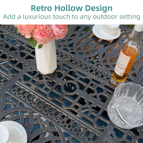 MEETWARM Outdoor 60" Rectangular Patio Dining Table, All Weather Cast Aluminum Large Patio Furniture Table Fits for 6-8 Person with 2" Umbrella Hole, Dark Bronze