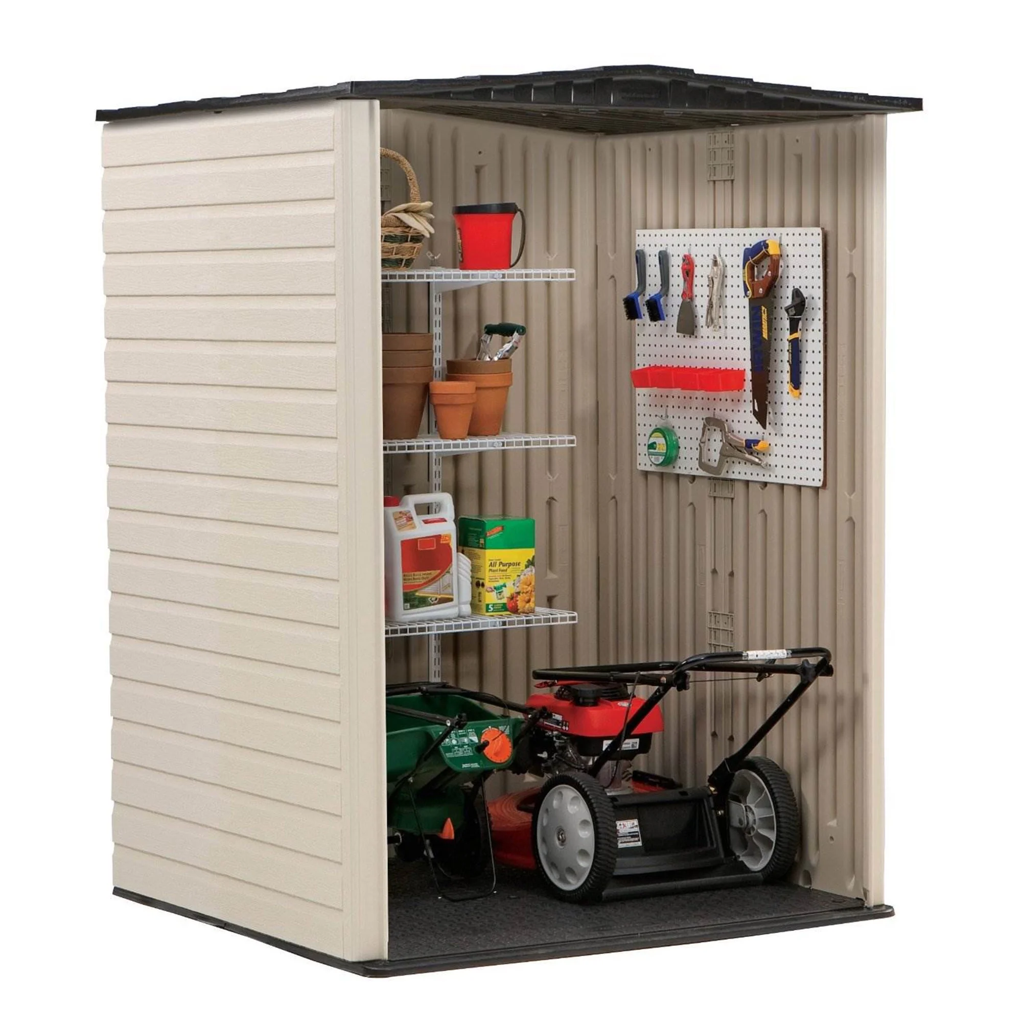 Rubbermaid Outdoor Medium Vertical Storage Shed, Resin, Beige, 72" H x 53.2" W x  57" L