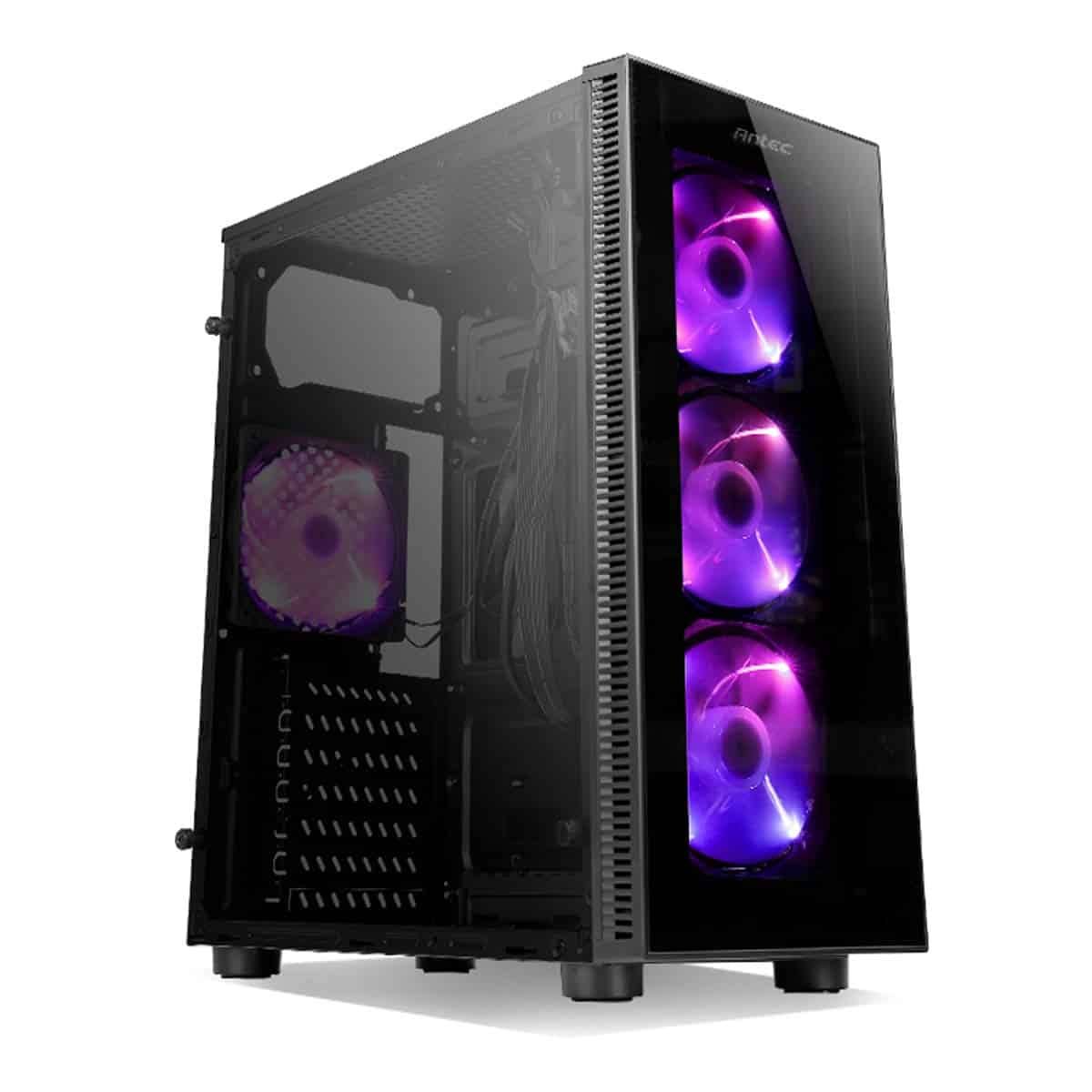 Antec NX Series NX210, Mid-Tower ATX Gaming Case, Tempered Glass Front u0026 Side Panels, 4 x 120 mm ARGB Fans Included