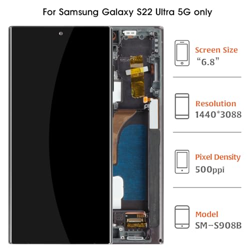 Olivechard for Samsung Galaxy S22 Ultra 5G OLED 6.78" Not OEM 6.8" LCD Display S908 LCD Screen Display Replacement Touch Digitizer Assembly Kit